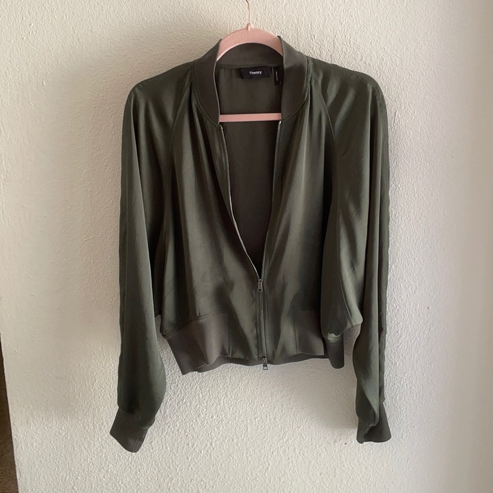Theory Silky Emerald Green Bomber Jacket